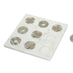 9x9" White Marble Tic-Tac-Toe Set With Natural Gray Pieces