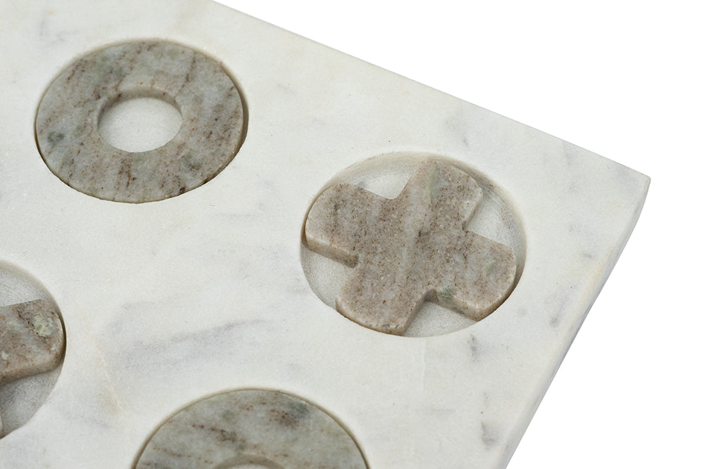 9x9" White Marble Tic-Tac-Toe Set With Natural Gray Pieces
