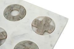 9x9" White Marble Tic-Tac-Toe Set With Natural Gray Pieces