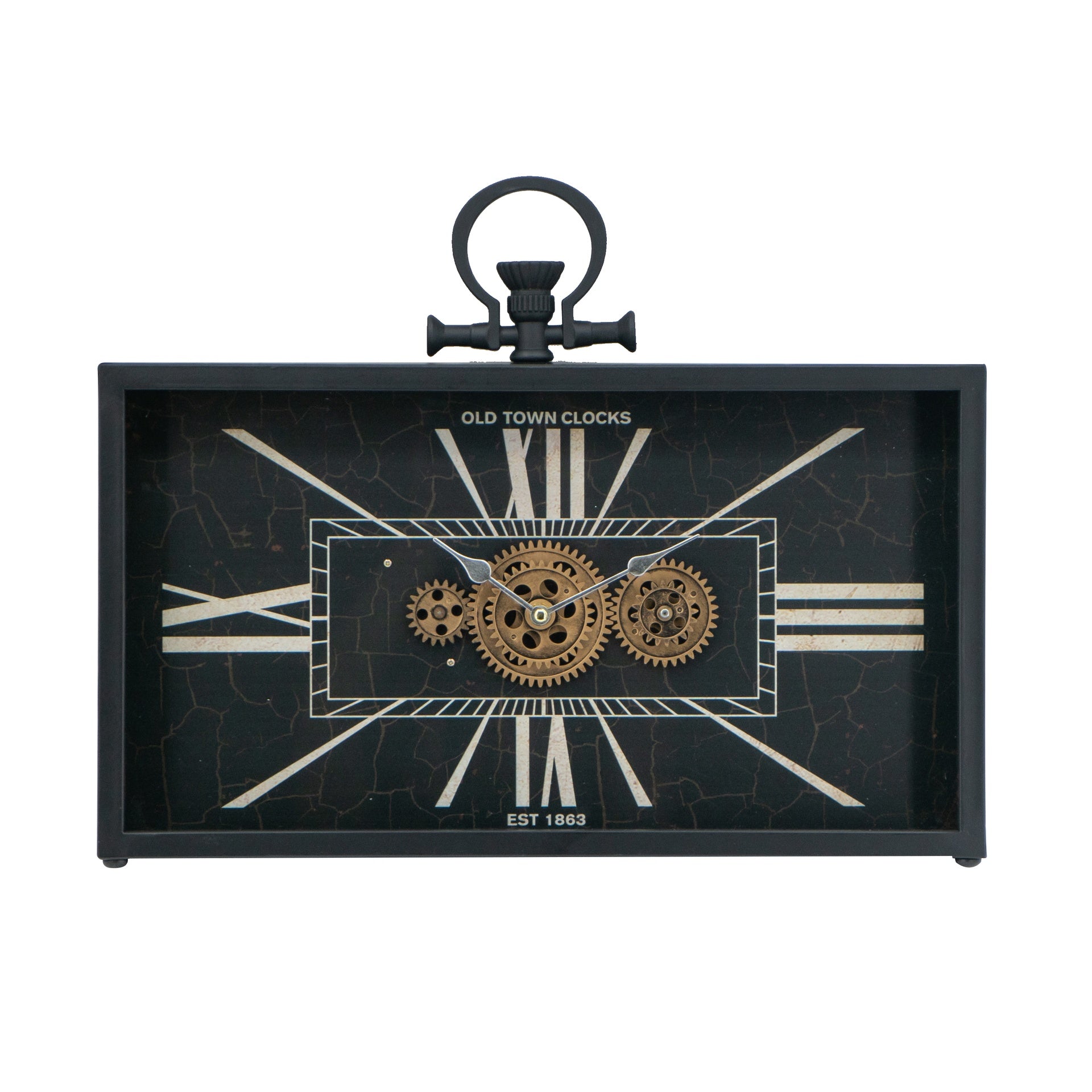 17.5x3x13" Decorative Black and Gold Gear Table Clock