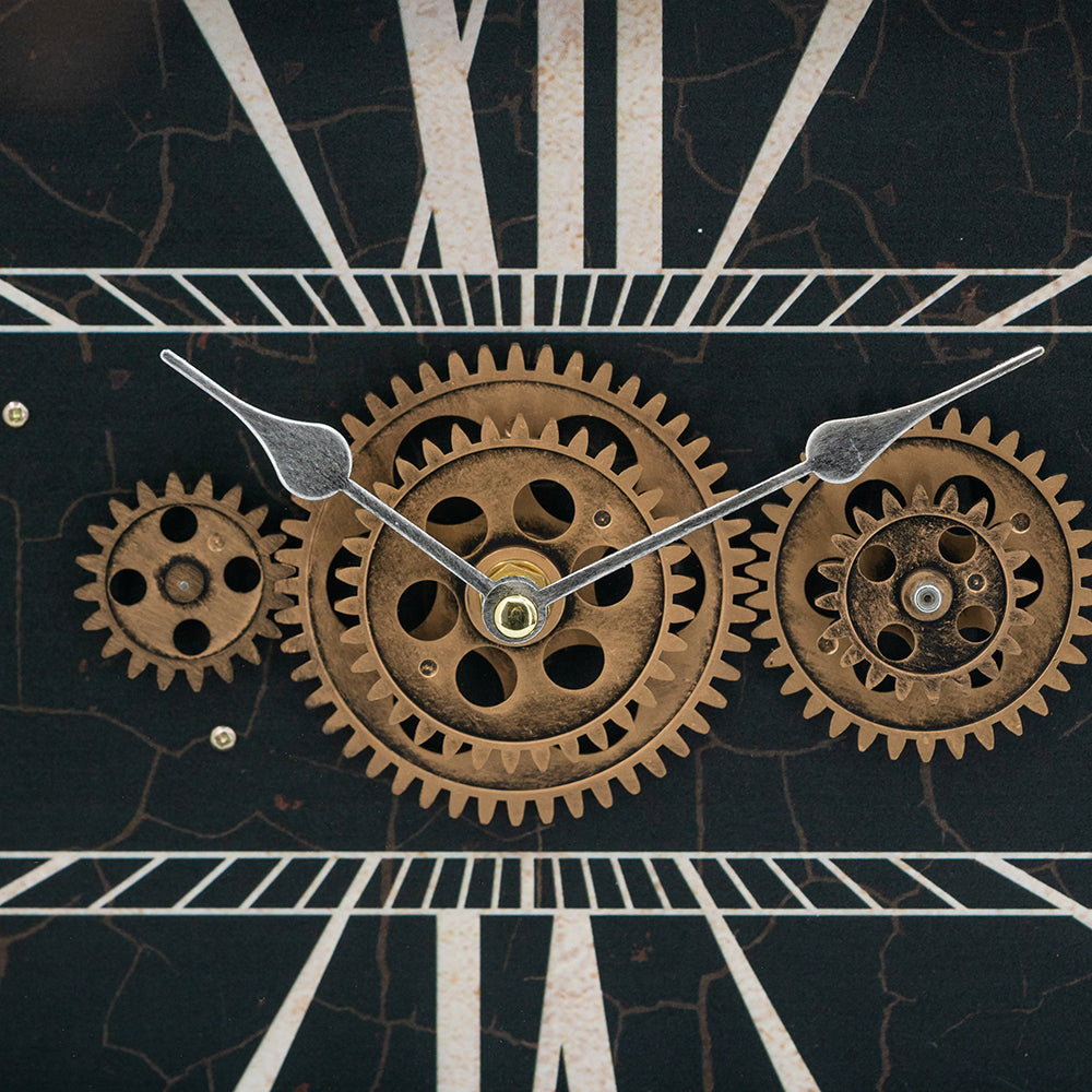 17.5x3x13" Decorative Black and Gold Gear Table Clock