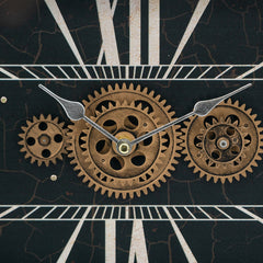 17.5x3x13" Decorative Black and Gold Gear Table Clock
