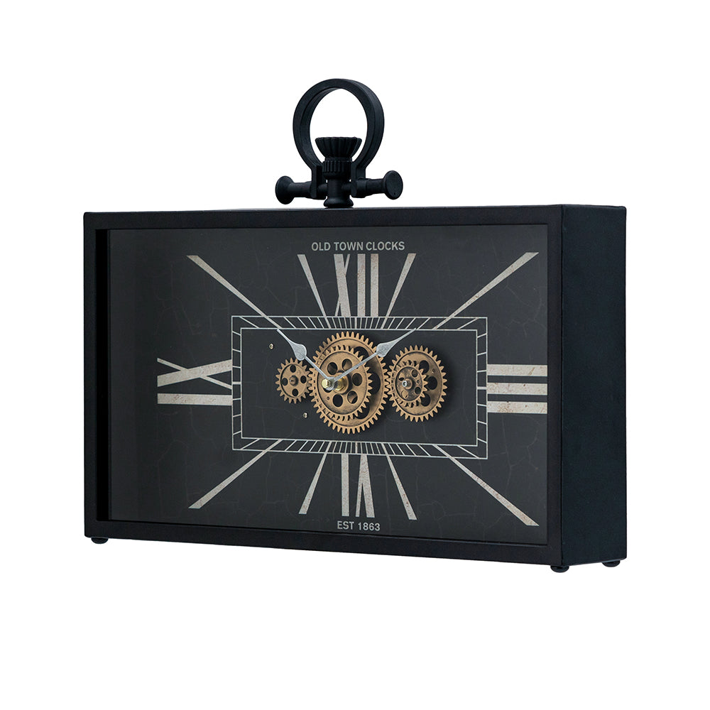 17.5x3x13" Decorative Black and Gold Gear Table Clock