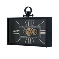 17.5x3x13" Decorative Black and Gold Gear Table Clock