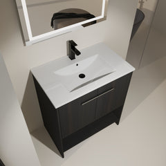 30" Bathroom Vanity with Ceramic Sink, 2 Soft Closing Doors, Freestanding Bathroom Cabinet Vanity, Plywood