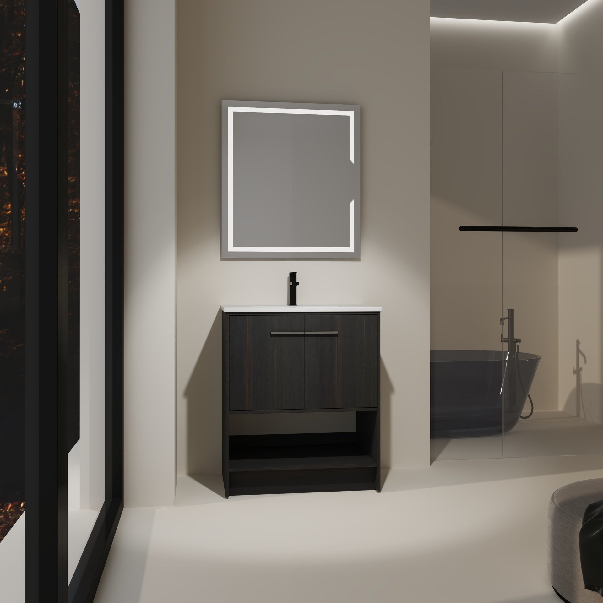 30" Bathroom Vanity with Ceramic Sink, 2 Soft Closing Doors, Freestanding Bathroom Cabinet Vanity, Plywood