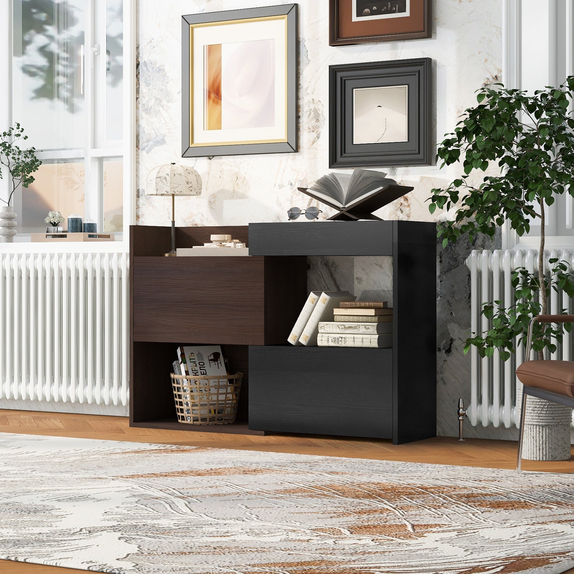 32.5''-58.8''W 40''H Multifuctional Storage Cabinet, Buffet Sideboard Cabinet with Drawer, Corner Cabinet for 44''H Window decor, Livingroom, Hallway, Entryway, Kitchen & Office  - Black & Walnut