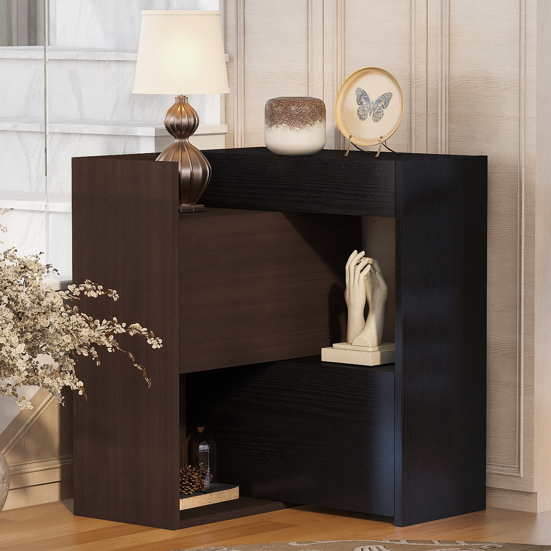 32.5''-58.8''W 40''H Multifuctional Storage Cabinet, Buffet Sideboard Cabinet with Drawer, Corner Cabinet for 44''H Window decor, Livingroom, Hallway, Entryway, Kitchen & Office  - Black & Walnut
