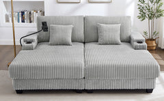 Modern Chaise Sofa 75.5" Chaise Lounge Sofa Loveseat Sofa Sleeper Sofa with Adjustable Backrest, Cup Holders , Phone Holder and Storage Compartments for Living Room, Grey