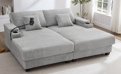 Modern Chaise Sofa 75.5" Chaise Lounge Sofa Loveseat Sofa Sleeper Sofa with Adjustable Backrest, Cup Holders , Phone Holder and Storage Compartments for Living Room, Grey
