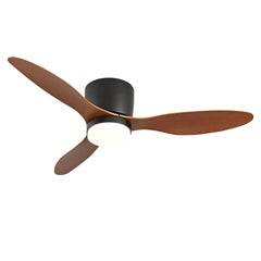 42 Inch Ceiling Fans with Lights, Flush Mount Low Profile, 3 ABS Blades Ceiling Fan with Light and Remote, 6-Speed, Reversible DC Motor, Noiseless, for Bedroom, Indoor/Outdoor, Black+Walnut
