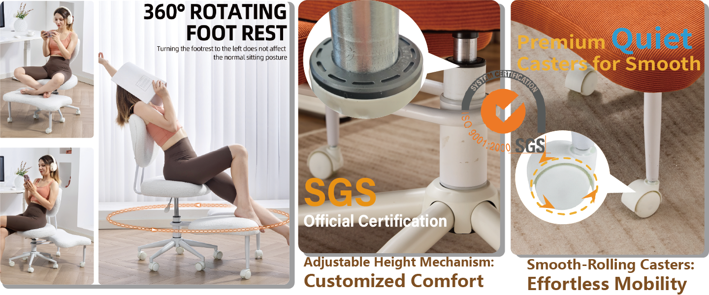 Meditation chair, an ergonomic cross-legged seating chair with lumbar support and a height-adjustable seat cushion, ideal for people engaged in high-intensity office work. ORANGE