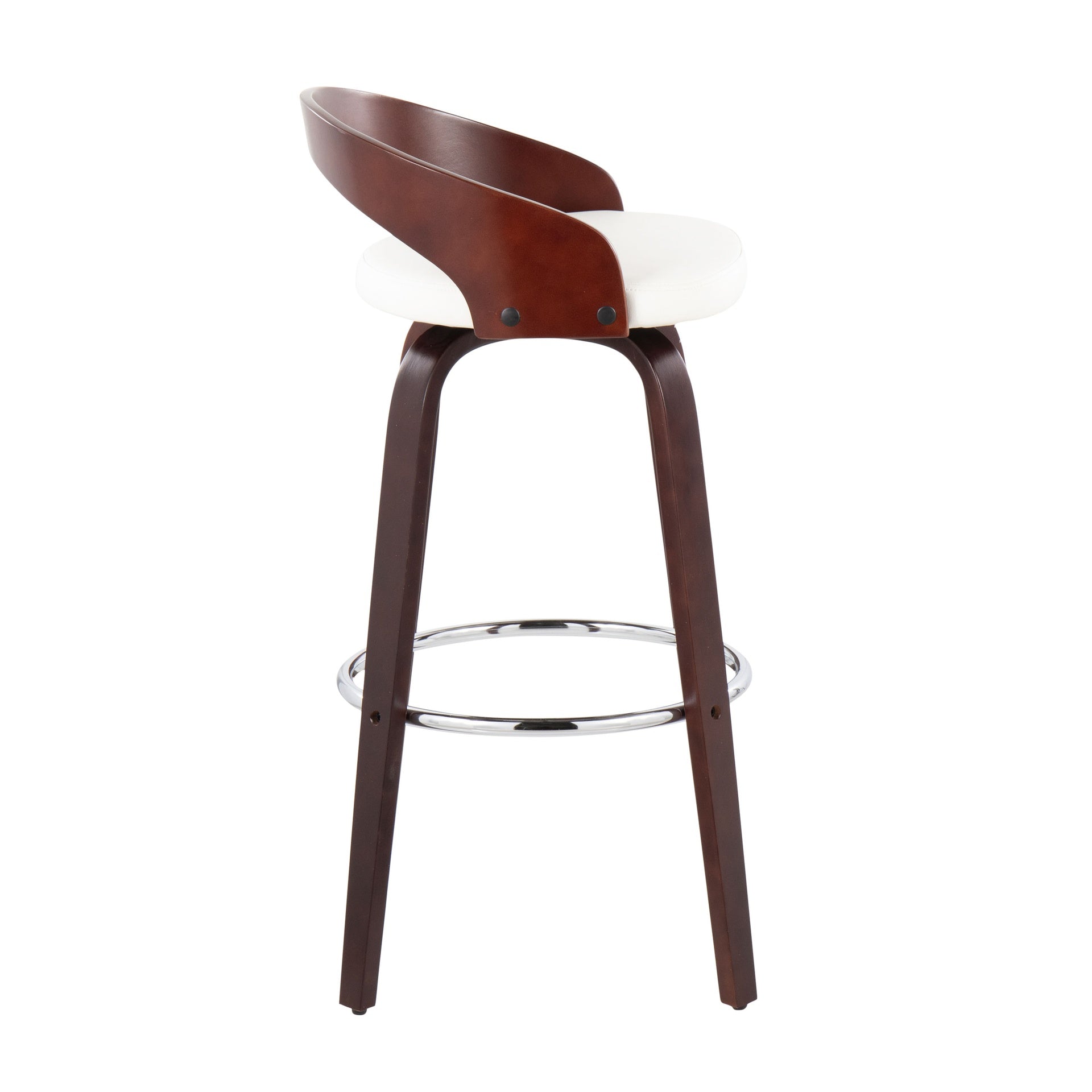 Grotto Mid-Century Modern Barstool with Swivel in Cherry with White Faux Leather by LumiSource - Set of 2