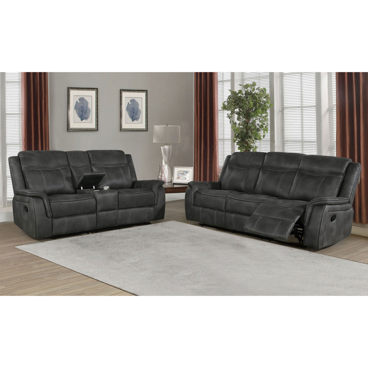 Franklin Charcoal 2-piece Upholstered Reclining Sofa Set