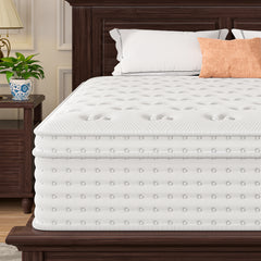 14'' Hybrid Mattress - King, Memory Foam & Pocket Springs for Pressure Relief, Fiberglass Free Ergonomic Home White