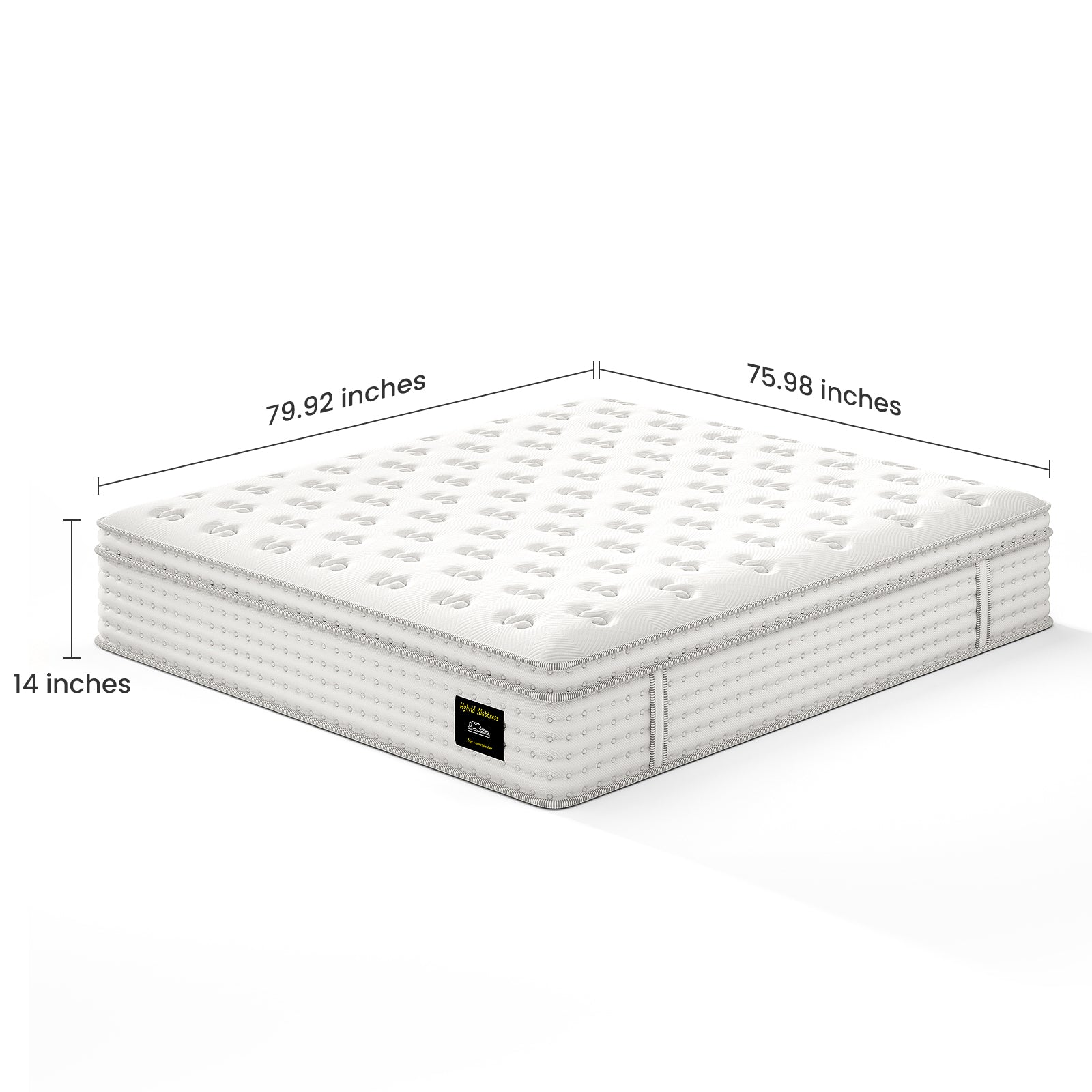 14'' Hybrid Mattress - King, Memory Foam & Pocket Springs for Pressure Relief, Fiberglass Free Ergonomic Home White