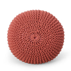 Bordeaux  Knitted Cotton Round Pouf, Coral