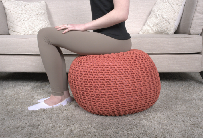 Bordeaux  Knitted Cotton Round Pouf, Coral