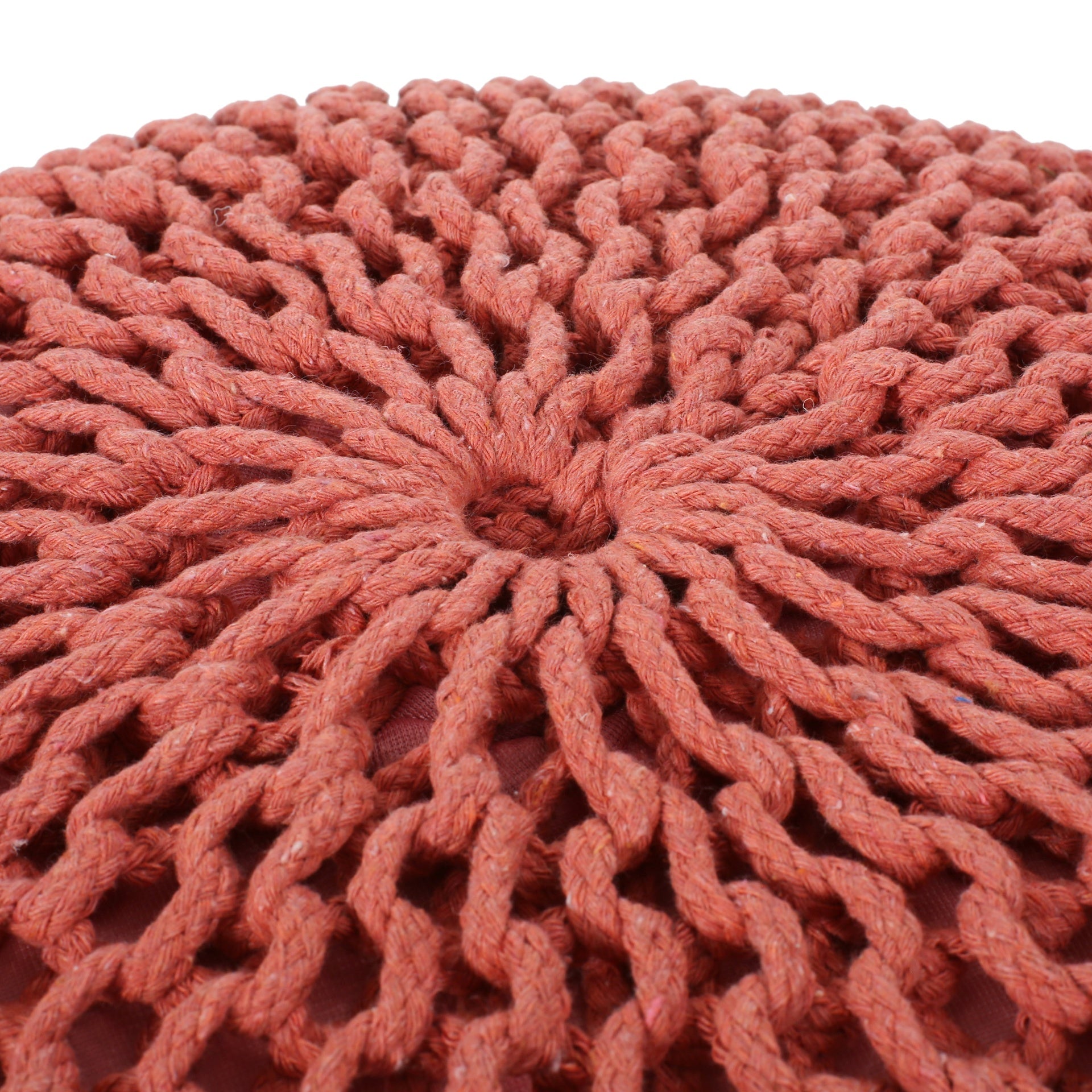 Bordeaux  Knitted Cotton Round Pouf, Coral