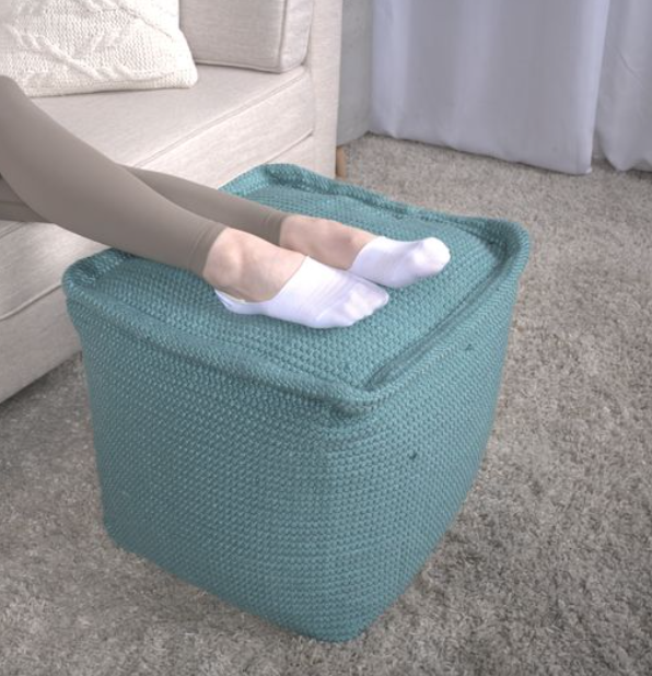 Hansolo Yarn Square Pouf, Teal