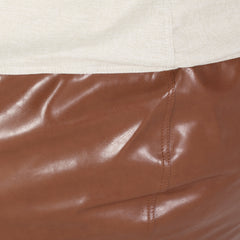 Maxi 5 Foot Two color Fabric and Faux Leather Rounded Bean Bag, Beige and Coffee Brown