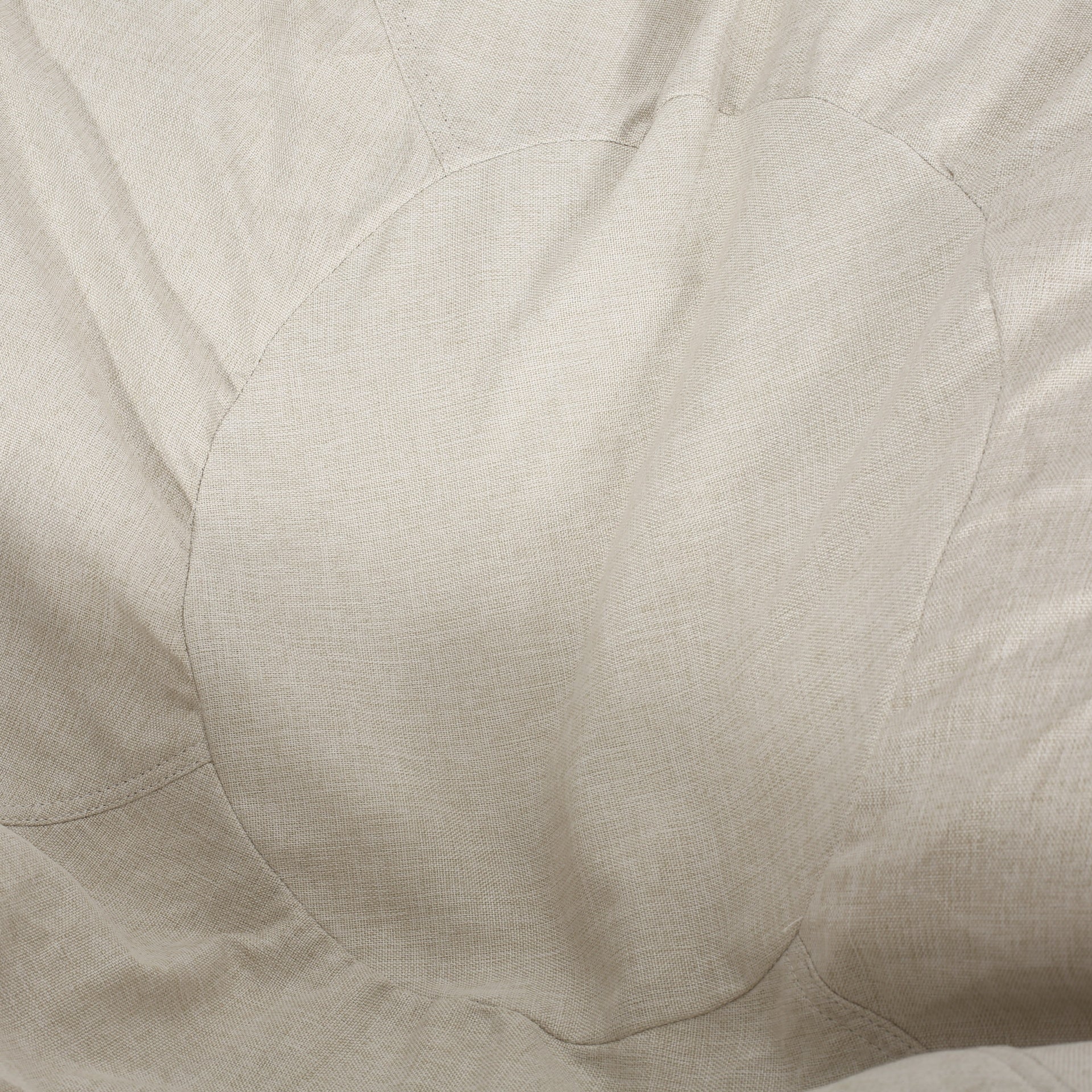 Maxi 5 Foot Two color Fabric and Faux Leather Rounded Bean Bag, Beige and Coffee Brown