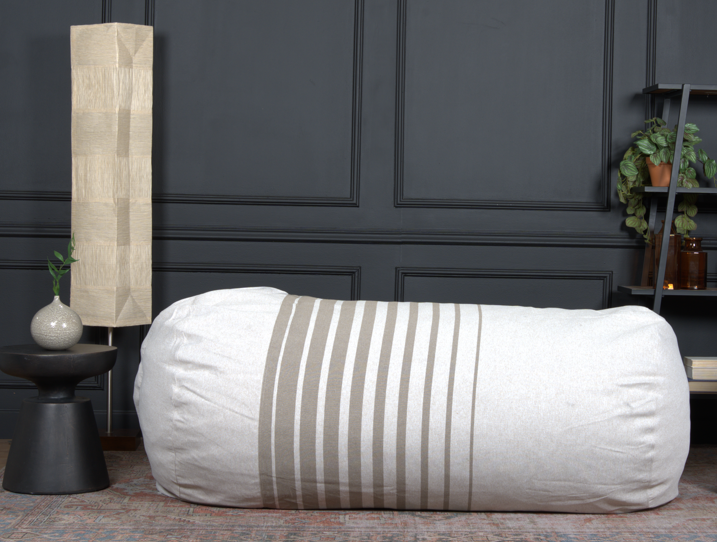 Zeon 6.5 Foot Striped  Cylindrical Bean Bag, Natural Color with ligt Brown Stripes