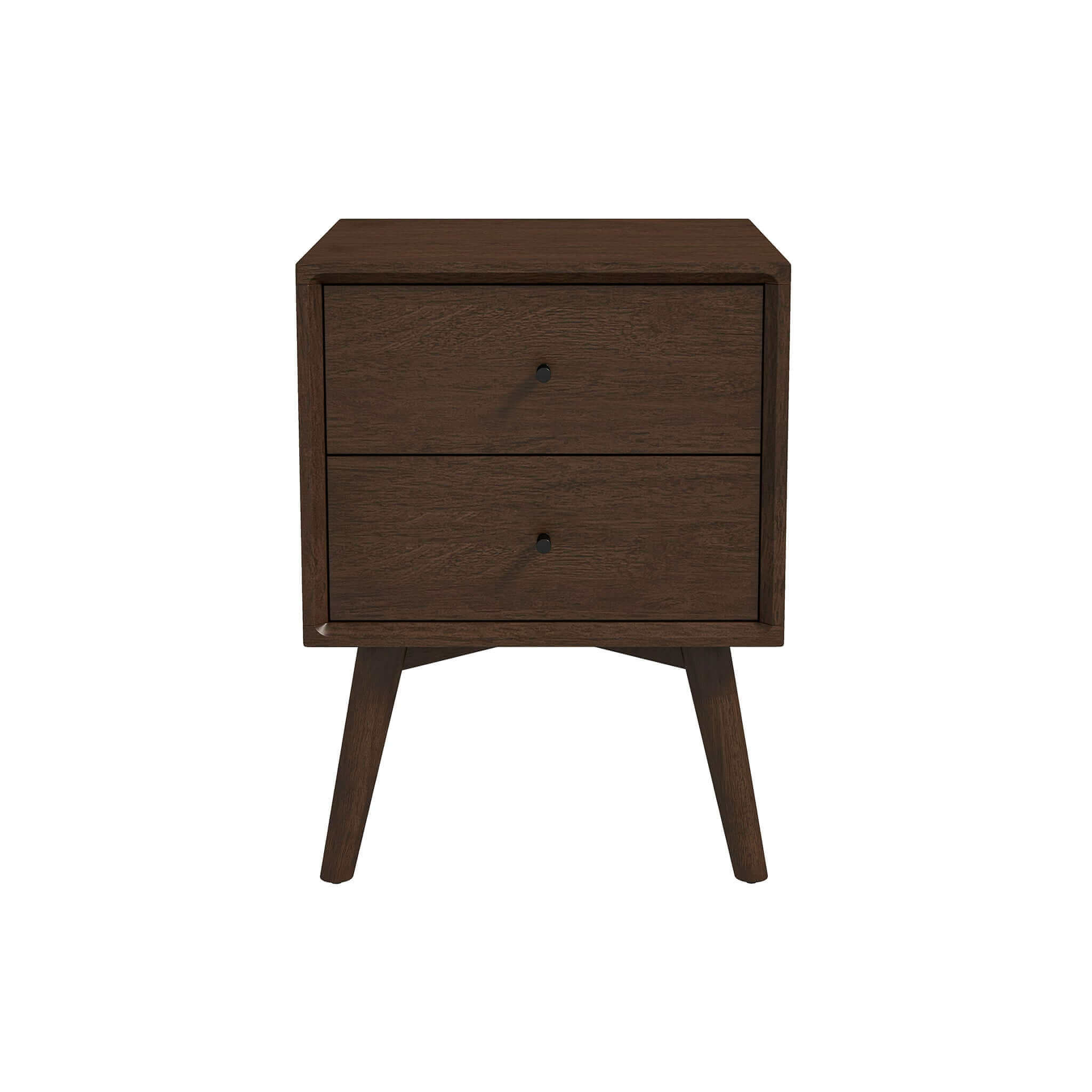 Mid-Century Modern Caroline Night Stand 2-Drawer Dark Brown Solid Wood 23.6"H x 17.7"W x 15.7"D for Bedroom, Closet, Dorm