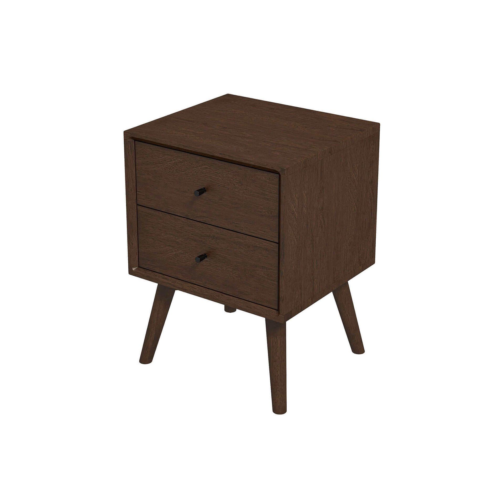 Mid-Century Modern Caroline Night Stand 2-Drawer Dark Brown Solid Wood 23.6"H x 17.7"W x 15.7"D for Bedroom, Closet, Dorm