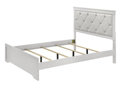 Modern 1pc White Finish Queen Size Panel Bed Upholstered Headboard Crystal-Like Button Tufted Texture Wood Bedroom Furniture