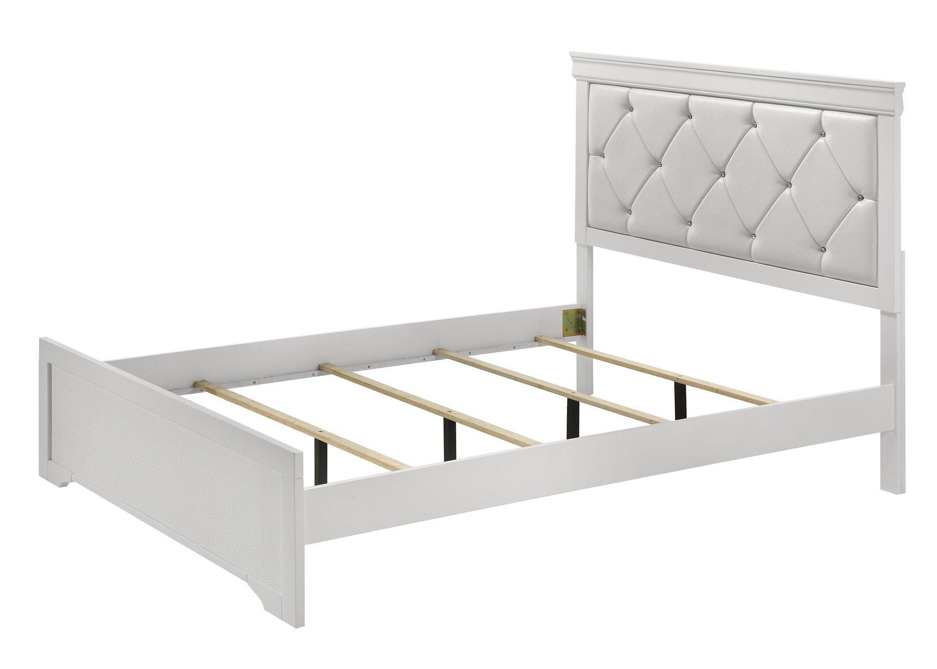 Modern 1pc White Finish Twin Size Panel Youth Bed Upholstered Headboard Crystal-Like Button Tufted Texture Wood Bedroom Furniture