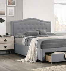 1pc California King Size Bed Light Gray Arched And Button Tufted Headboard Footboard Storage Bedroom Furniture