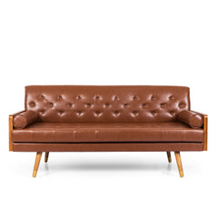 Adelaide Mid-Century Modern Tufted Sofa with Rolled Accent Pillows