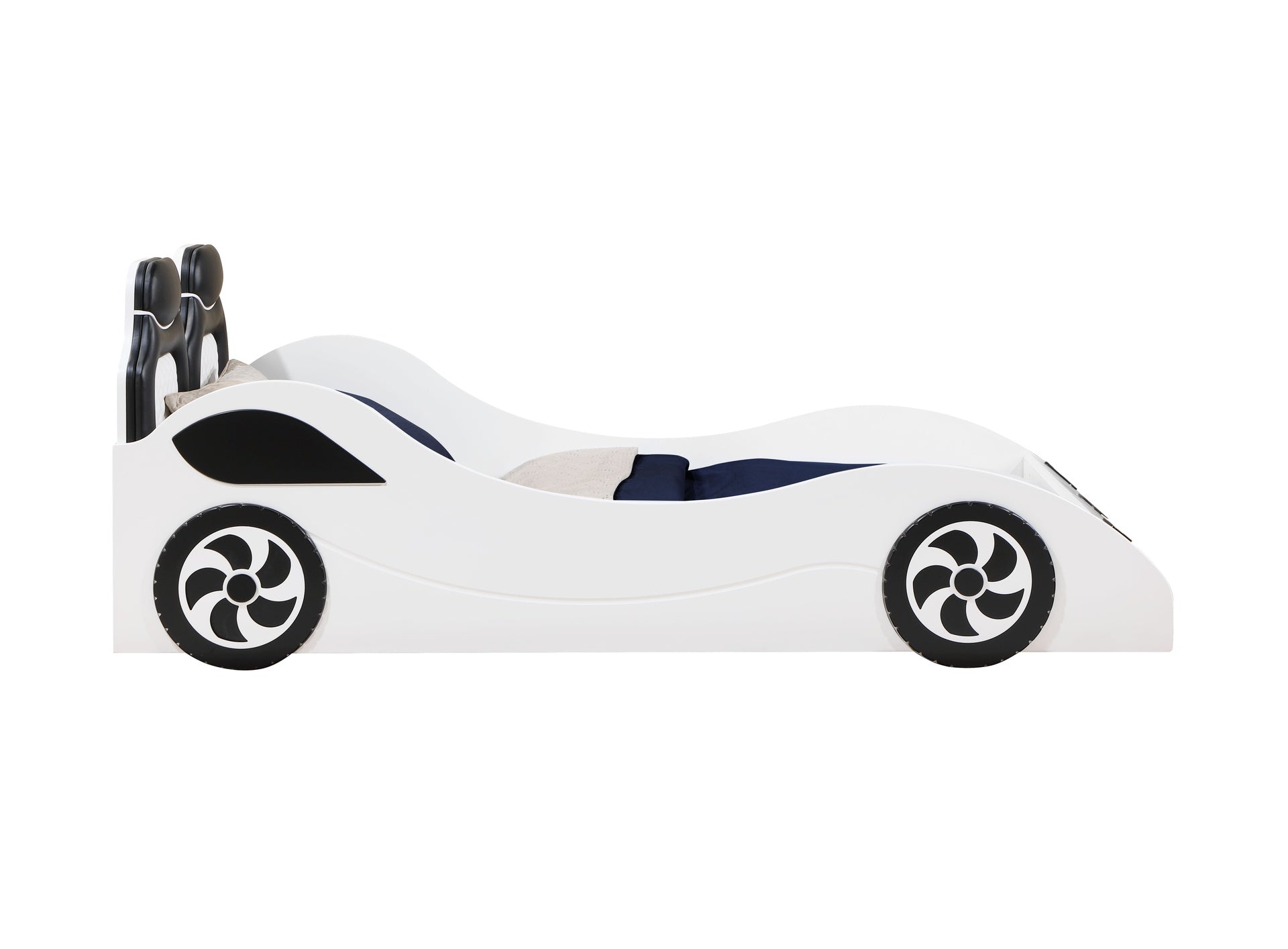 Colen White Finish Twin Car Bed with LED