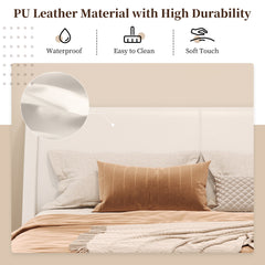 Queen Size Upholstered Bed Frame, Pu Leather Platform Bed with Wave-Like Curve Design and Trapezoidal-Shaped Leg, No Box Spring Needed, White