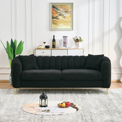85" Oversized Chenille Sofa,Luxury 3 Seater Deep Couch,Modern Tufted Couch, Gold Metal Legs Sofa for Living Room, Bedroom, Apartment (Black)