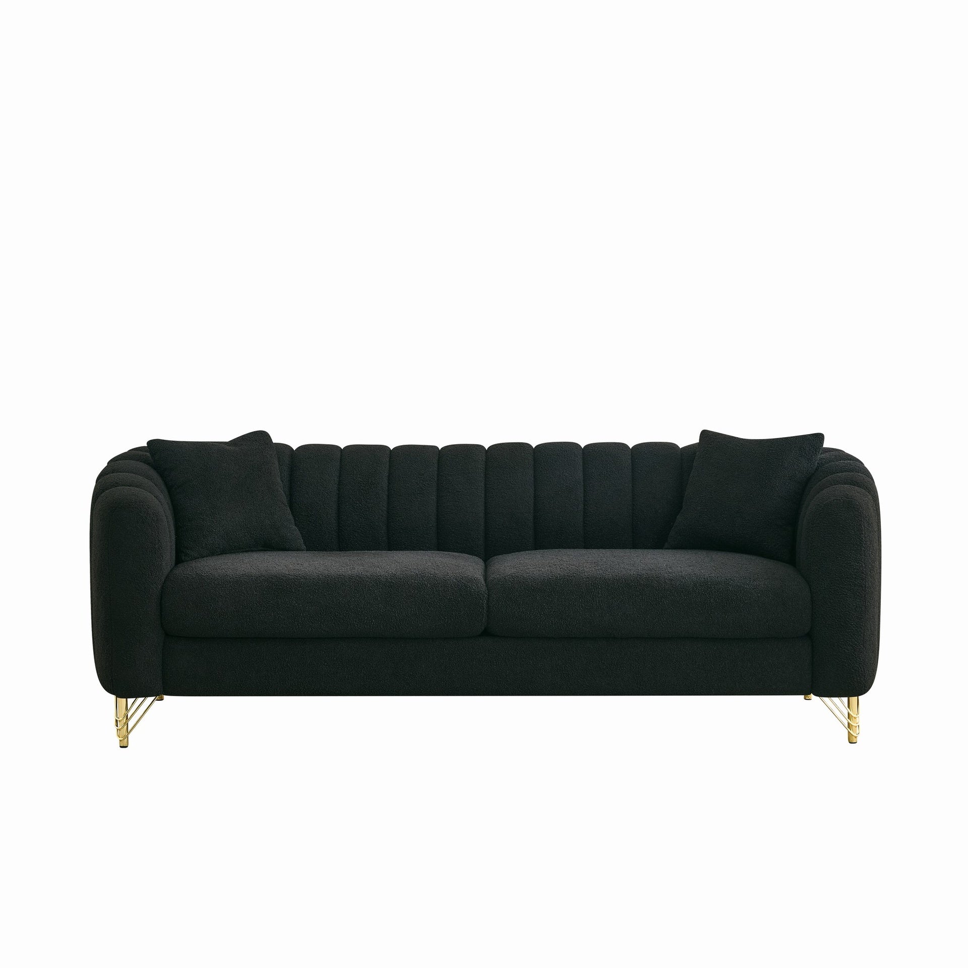 85" Oversized Chenille Sofa,Luxury 3 Seater Deep Couch,Modern Tufted Couch, Gold Metal Legs Sofa for Living Room, Bedroom, Apartment (Black)