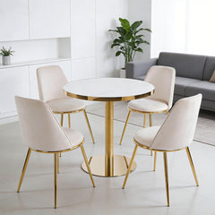 31.5inch Mid-Century Modern Pedestal Table, Multi-Functional Dining Table for 4-6 People & Large Coffee Table, White MDF Cremic Top for Living Room, Kitchen, Office