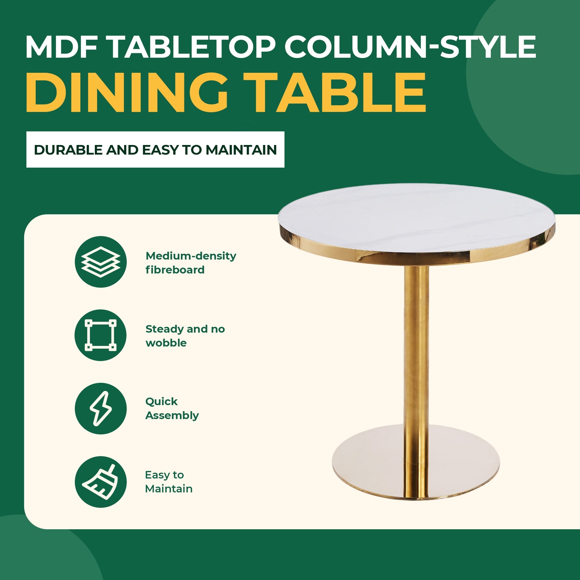 31.5inch Mid-Century Modern Pedestal Table, Multi-Functional Dining Table for 4-6 People & Large Coffee Table, White MDF Cremic Top for Living Room, Kitchen, Office