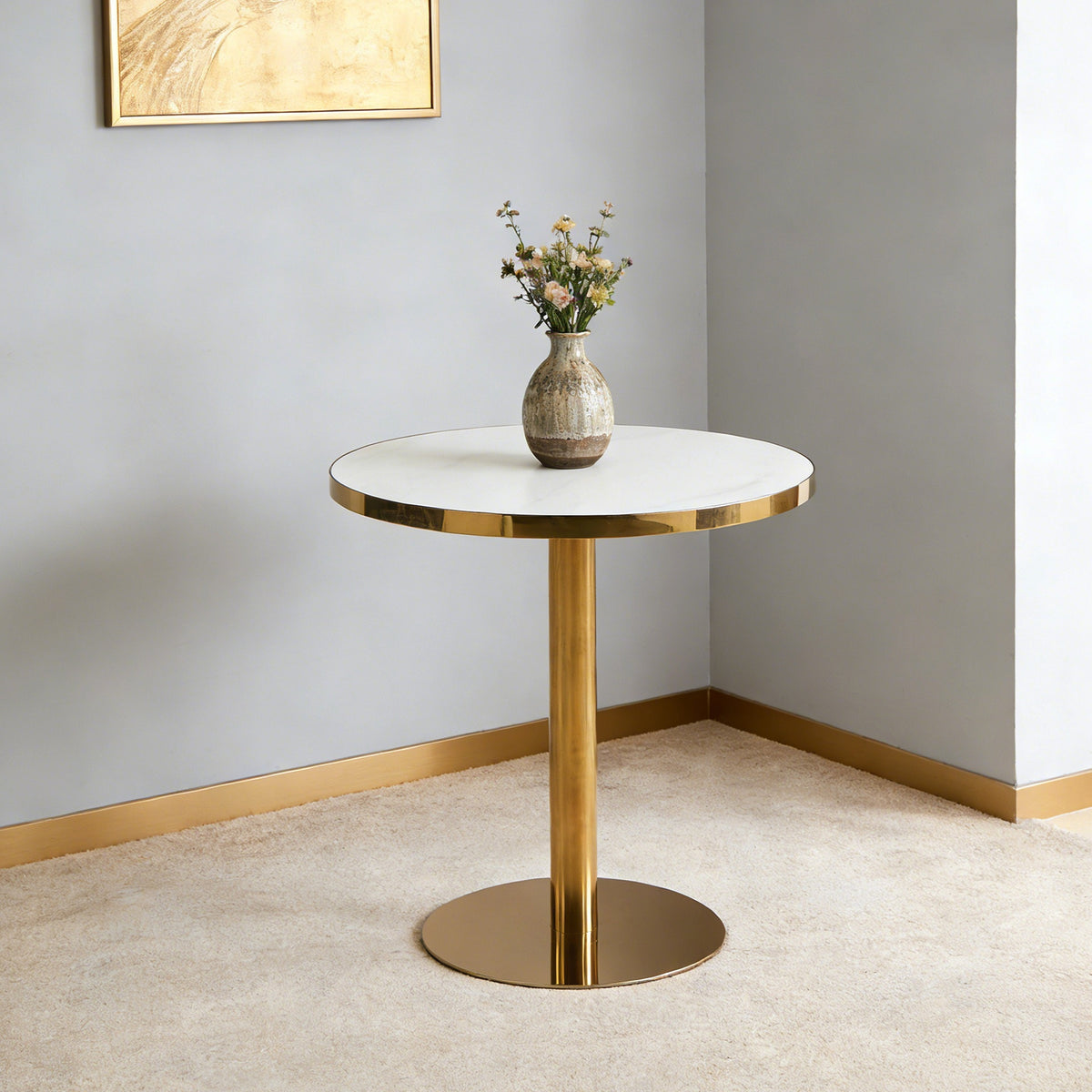 31.5inch Mid-Century Modern Pedestal Table, Multi-Functional Dining Table for 4-6 People & Large Coffee Table, White MDF Cremic Top for Living Room, Kitchen, Office