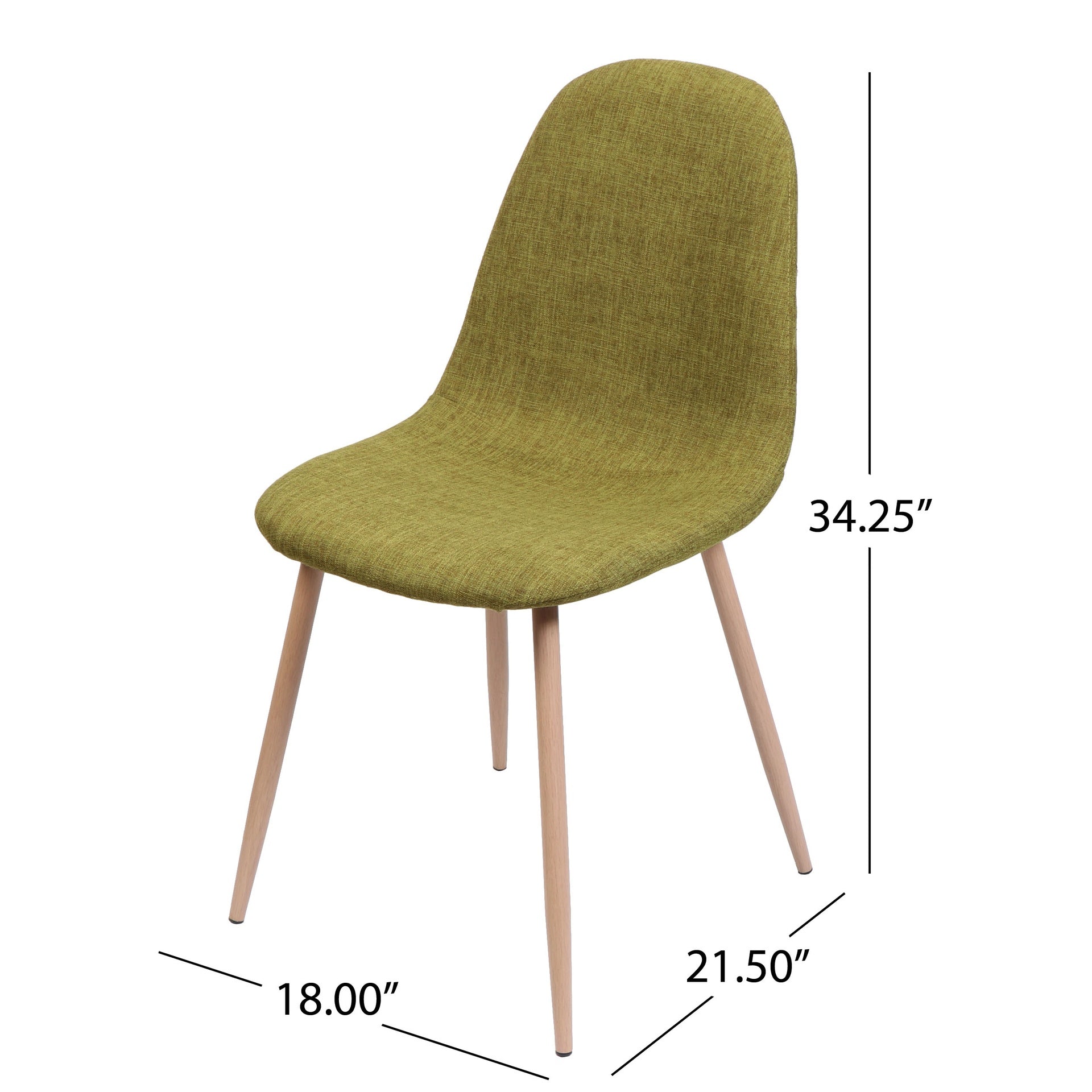 Mid-Century Dining Chair Fabric Upholstered Chair with Light Walnut Finished Metal Legs (Set of 2), Green