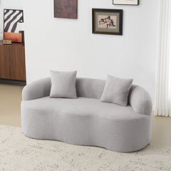 Grey Curved Loveseat Sofa with Round Armrest, Compression Couch with 2 Pillows, Cream Couch for Small Space, Living Room, Bedroom, No Assembly