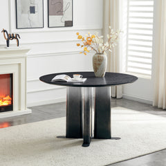 Round Black Wood Grain MDF Dining Table, Black & White Gradient Legs with Cross Base, Compact 2-4 Person Kitchen Table for Small Spaces Modern Dining Room Furniture