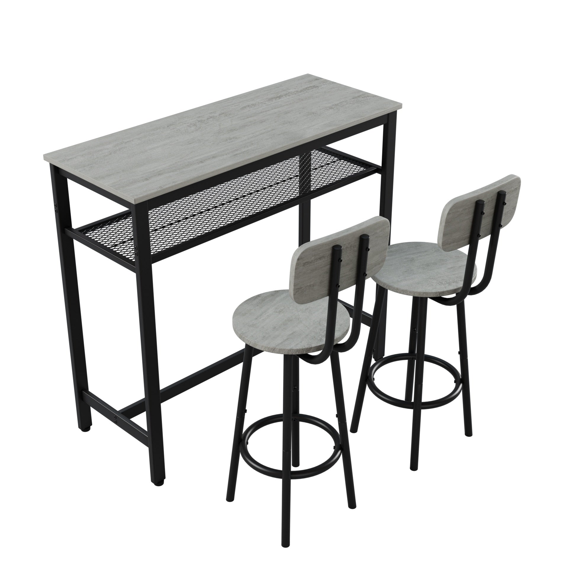 Bar Table and Chairs Set, Square Table With 2 Stools, Dining Pub Set for 2, Space Saving for Kitchen Breakfast, Living Room, Party Room, Grey