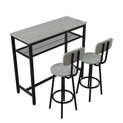Bar Table and Chairs Set, Square Table With 2 Stools, Dining Pub Set for 2, Space Saving for Kitchen Breakfast, Living Room, Party Room, Grey
