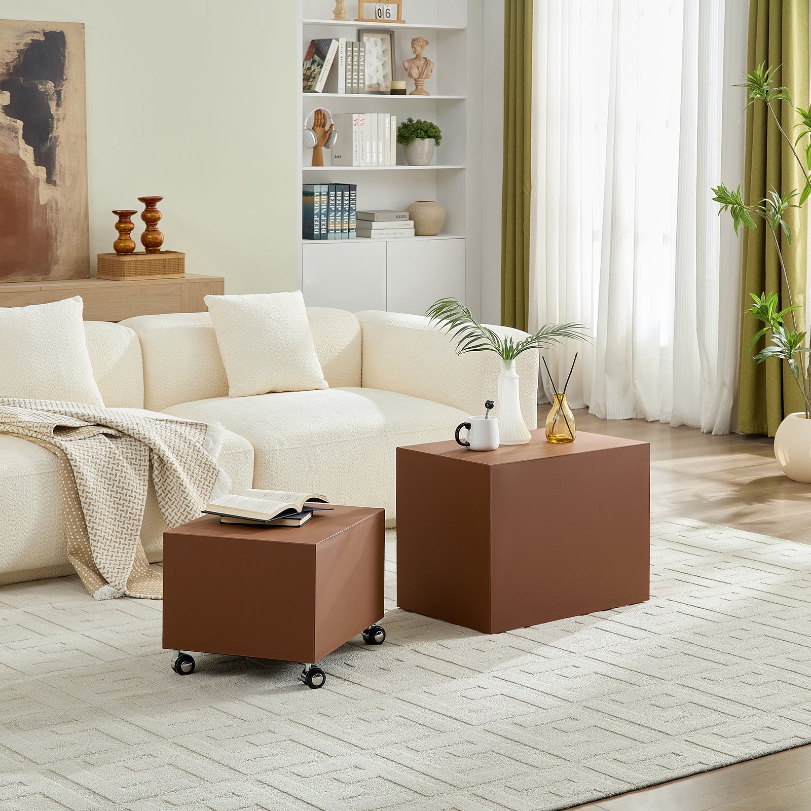 Modern Brown MDF Saddle Leather Table – Two Compact Sizes, Perfect for Living Room Decor & Daily Use