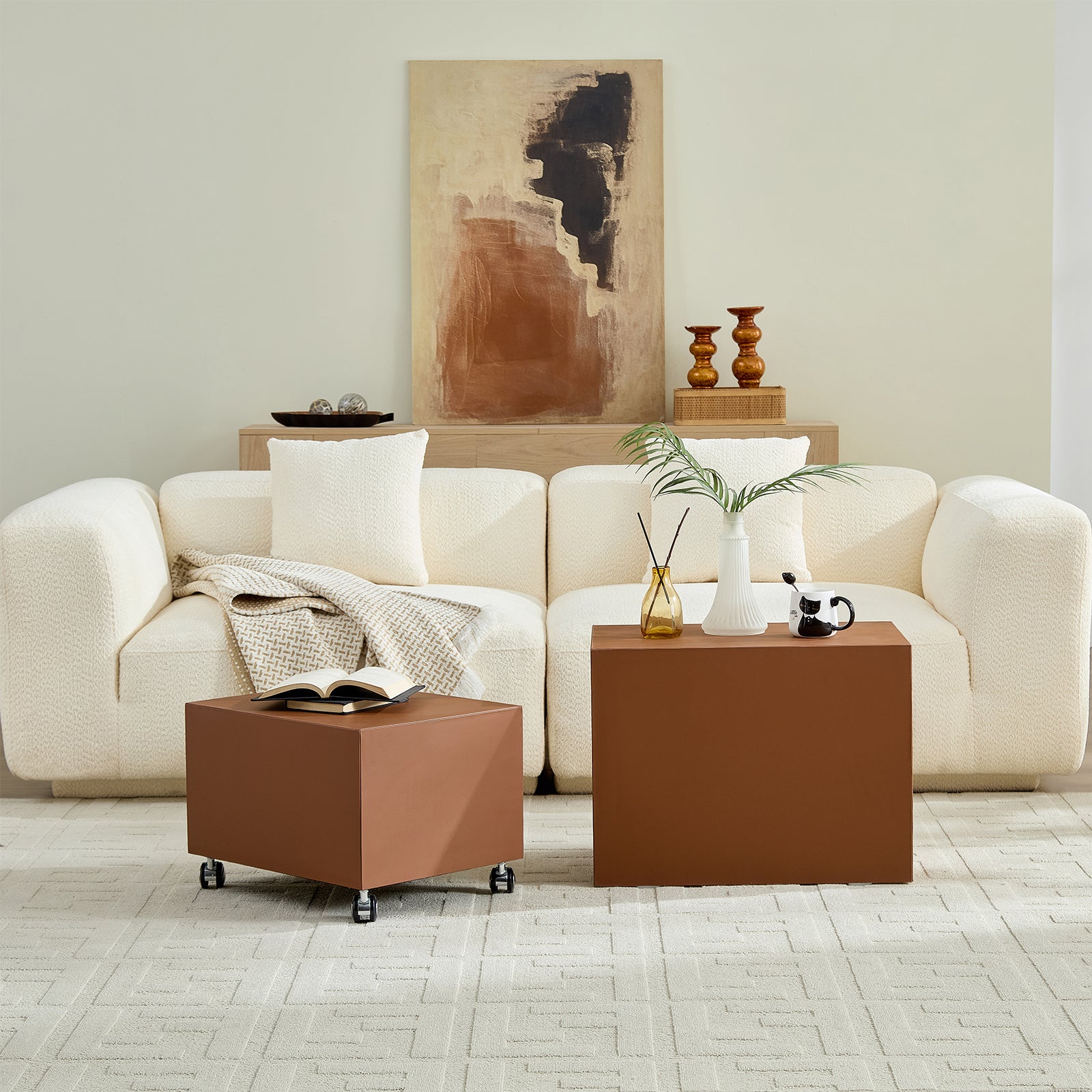 Modern Brown MDF Saddle Leather Table – Two Compact Sizes, Perfect for Living Room Decor & Daily Use