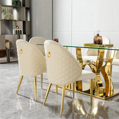 Modern Dining room chair stainless steel legs light yellow PU leather of back cushion&beige velvet of front cushion , set of 2