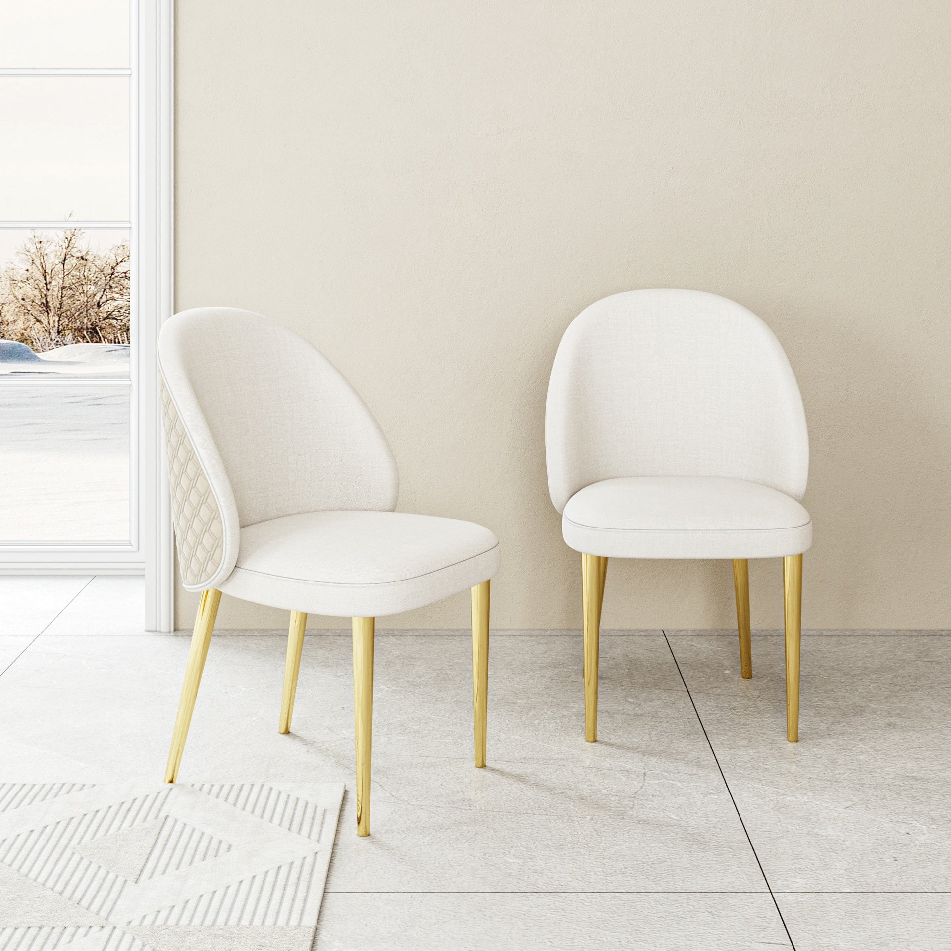 Modern Dining room chair stainless steel legs light yellow PU leather of back cushion&beige velvet of front cushion , set of 2