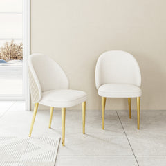 Modern Dining room chair stainless steel legs light yellow PU leather of back cushion&beige velvet of front cushion , set of 2